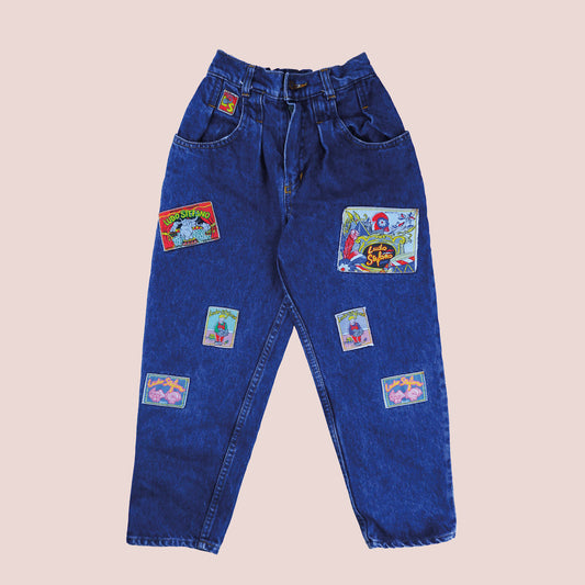 pantalon en jean à patch des années 80 vintage pour enfants
