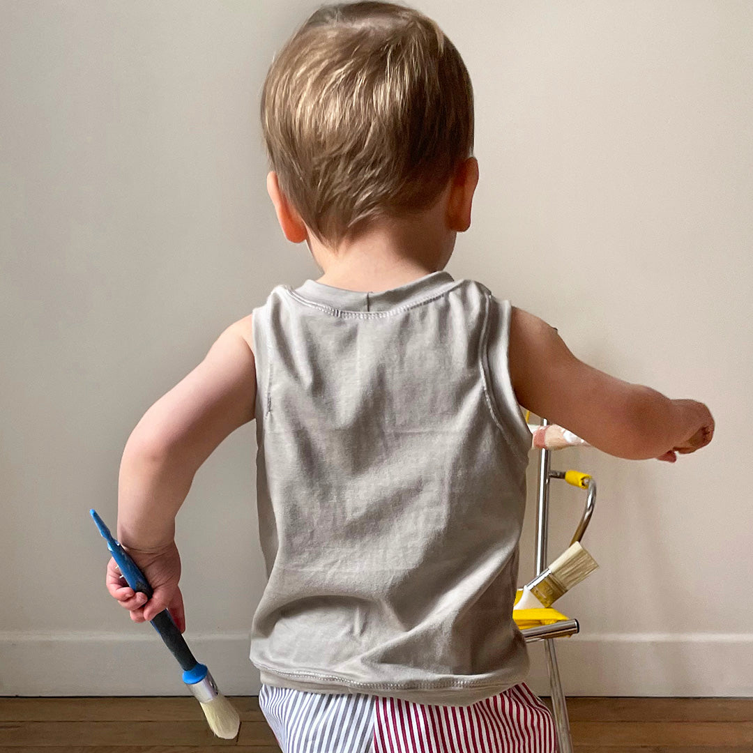 débardeur imprimé greige upcyclé et made in france pour enfant de Maison Géant