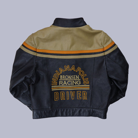 blouson en cuir de moto bronsen racing vintage pour enfant 